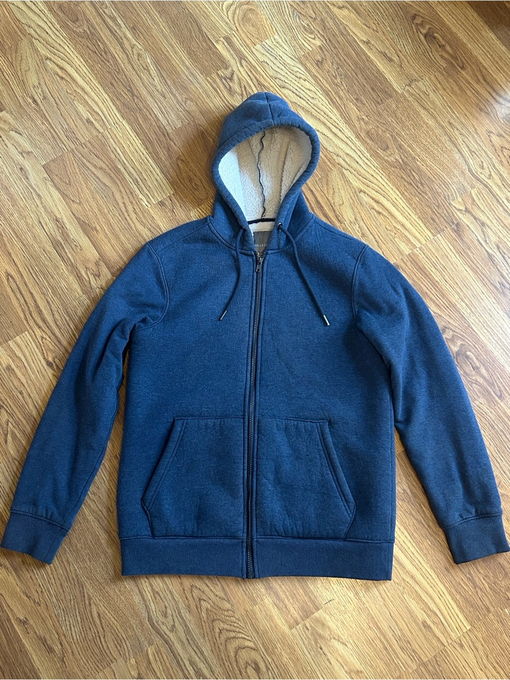 Falls Creek Men's Navy Full-Zip Hooded Sweater with Sherpa Lining